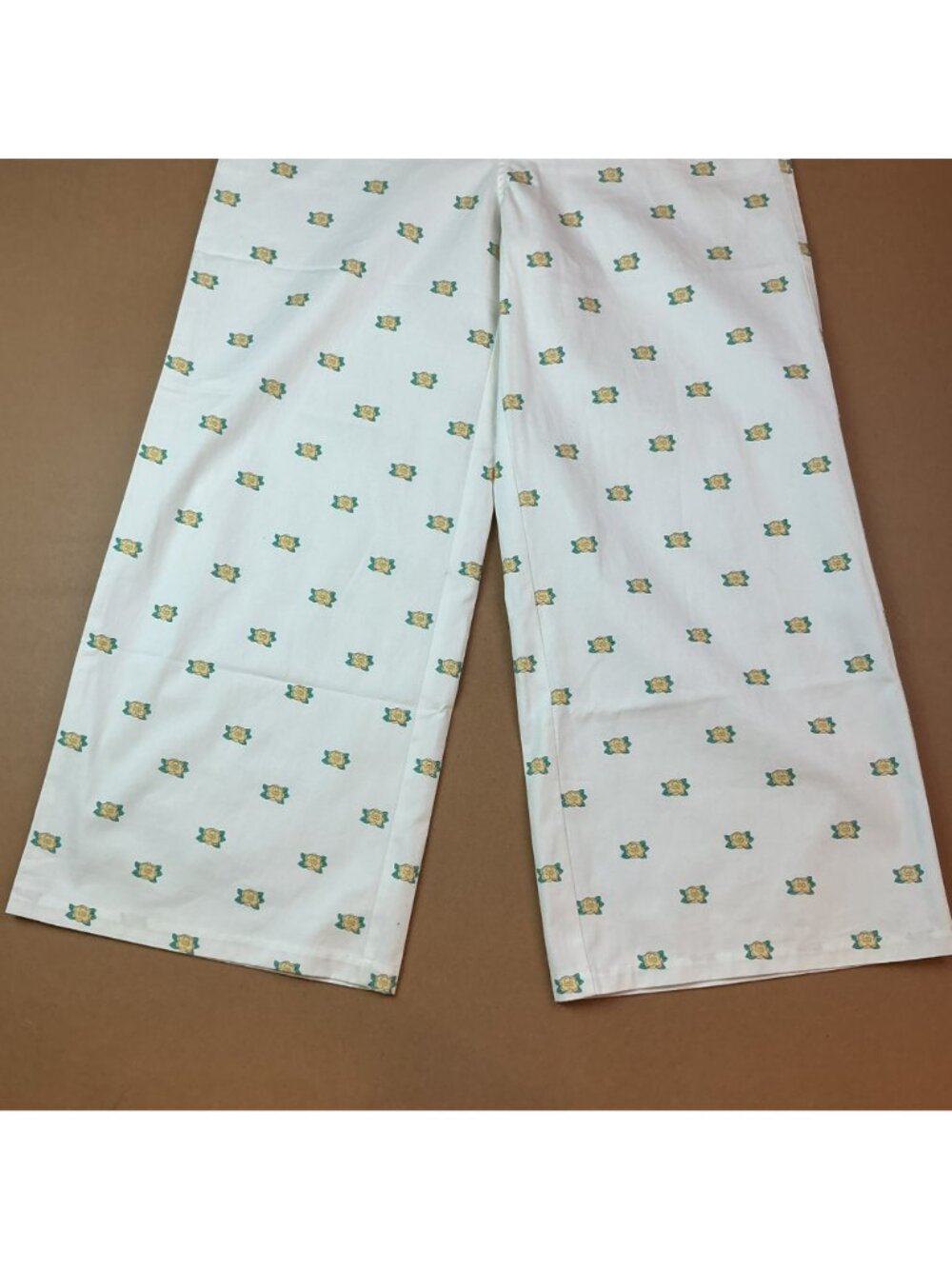 New The Tiny Big Sister Off-White Floral Print Wide-Leg 100% Cotton Pants Womens - Picture 4 of 12
